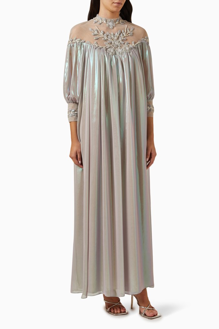 

Hand-embroidered Maxi Dress, Neutral