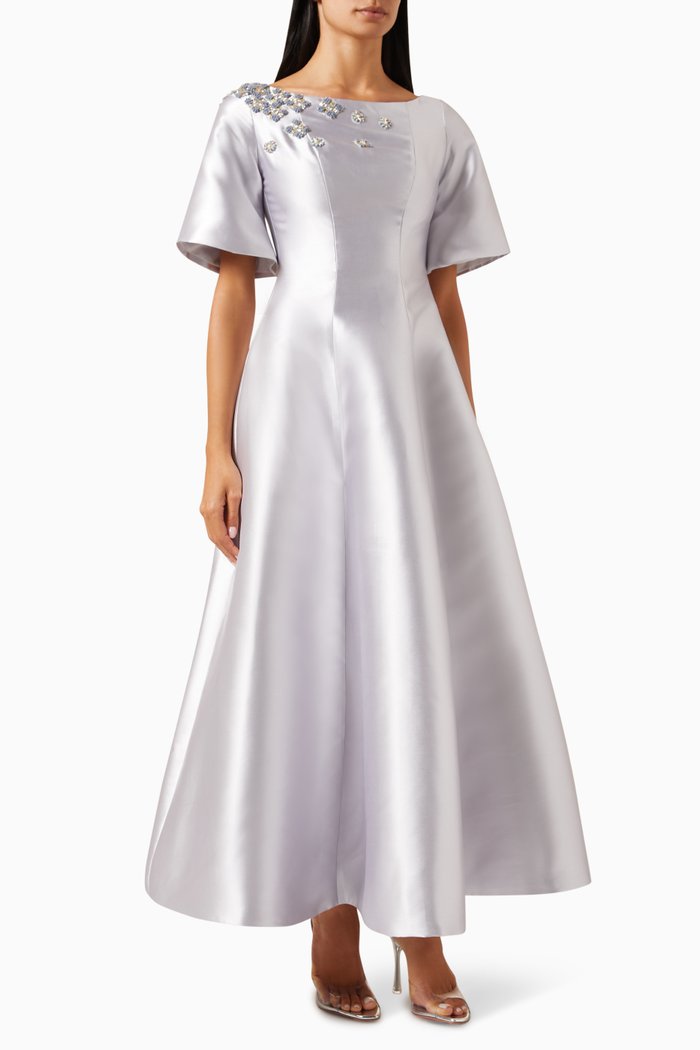

Bead-embellished Flared Dress, Silver