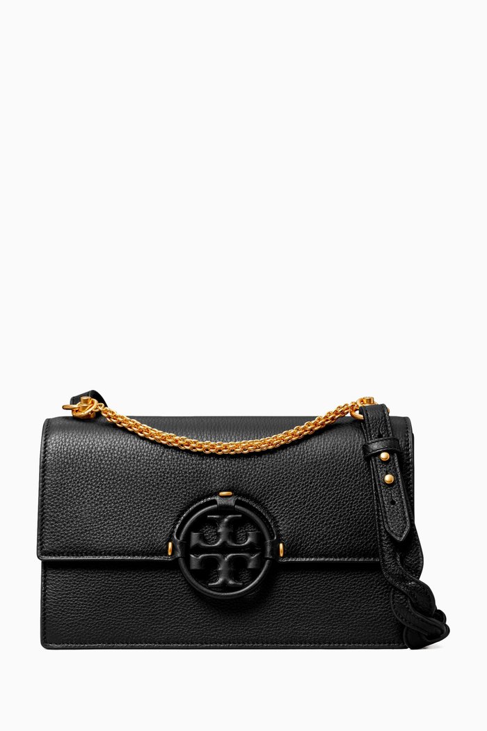 

Small Miller Flap Shoulder Bag in Pebbled Leather, Black