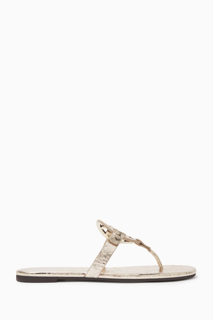 Miller Logo Sandals in Leather, Gold