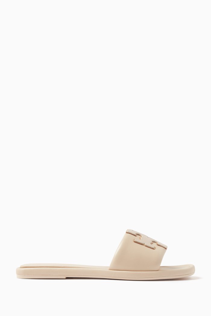 

Double T Sport Slides in Padded Leather, Brown