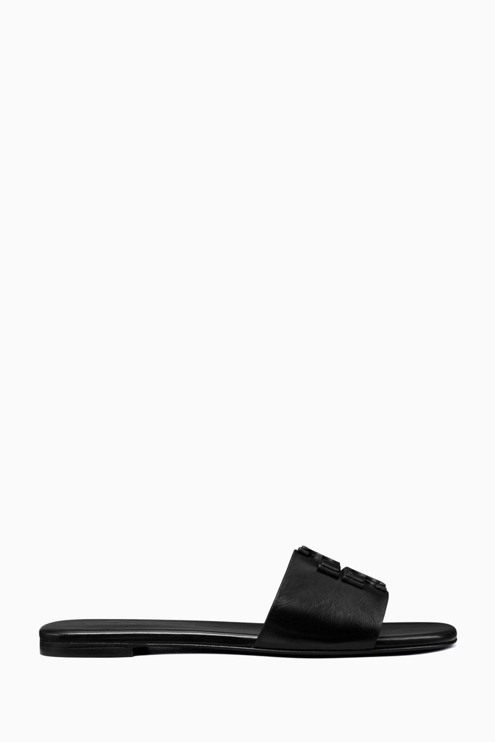 

Ines Flat Slides in Soft Leather, Black