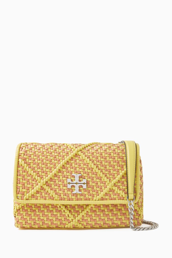 Small Kira Convertible Shoulder Bag in Woven Leather, White
