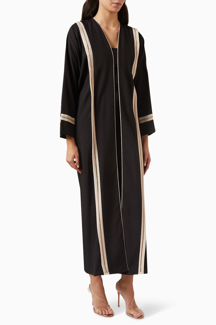 

Crystal-embellished Abaya in Crepe, Black