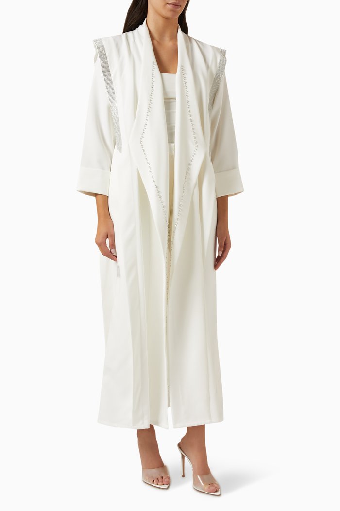 Bridal Crystal-embellished Abaya in Crepe, White
