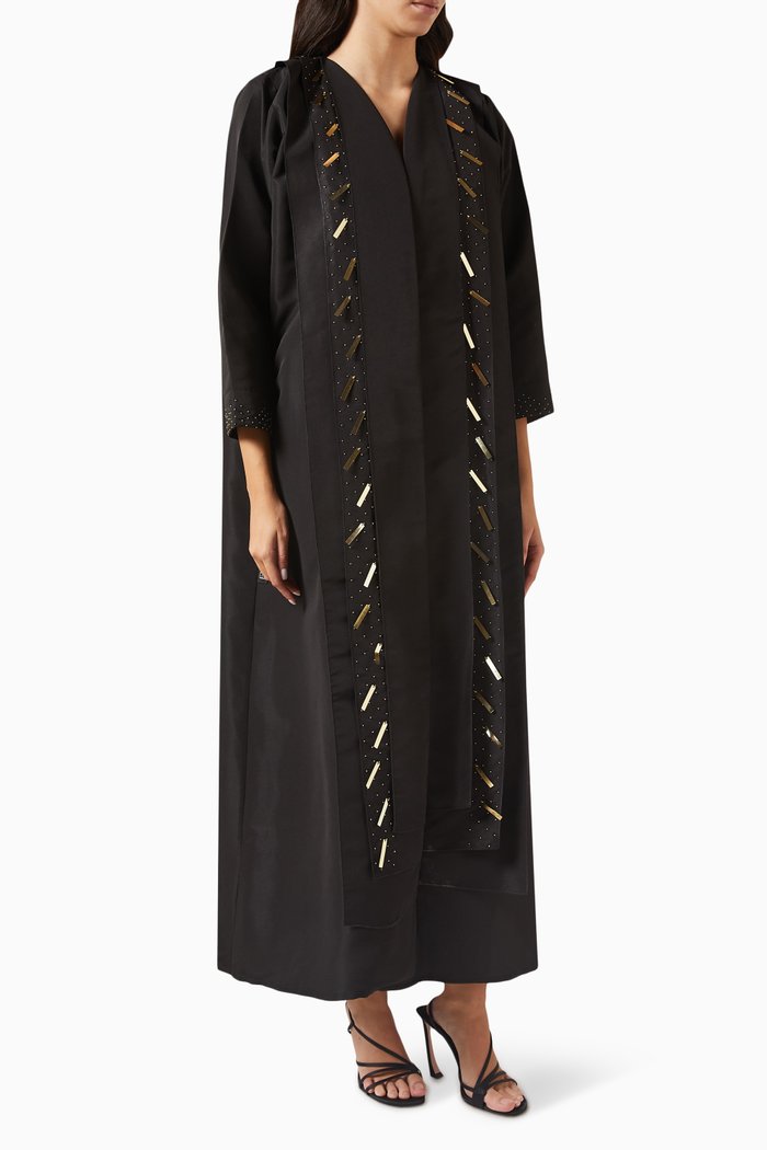 

Embellished Abaya in Cotton-crepe, Black
