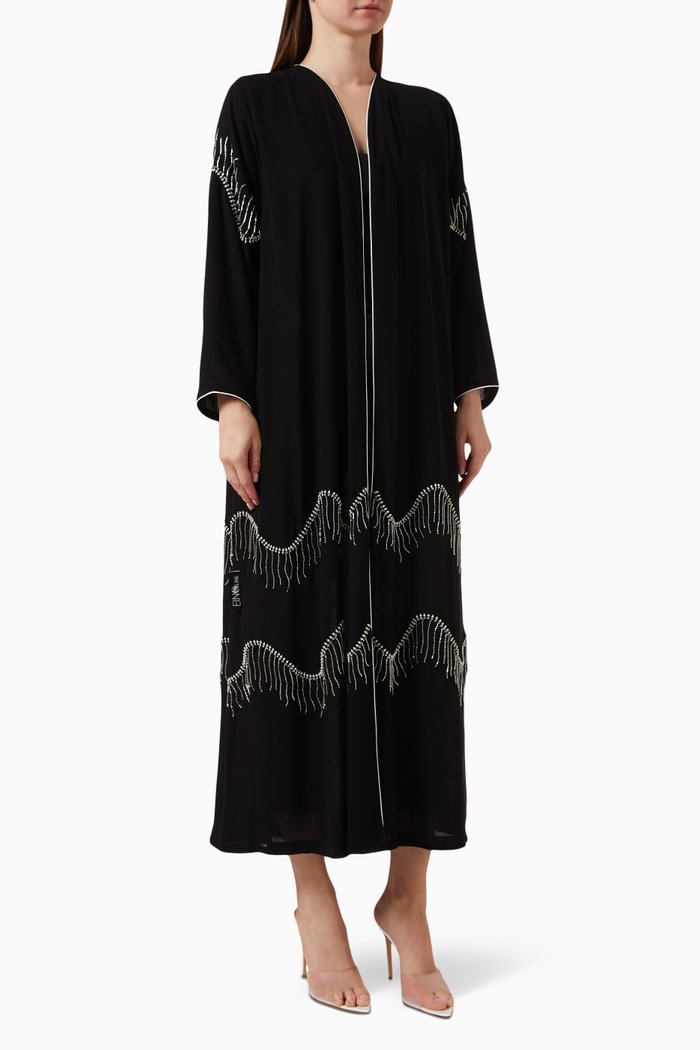 

Crystal Embellished Abaya in Chiffon, Black