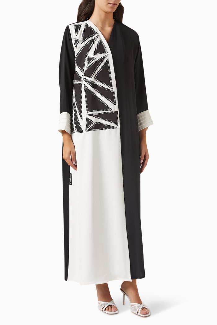 

Contrast-patch Embroidered Abaya in Crepe, Black