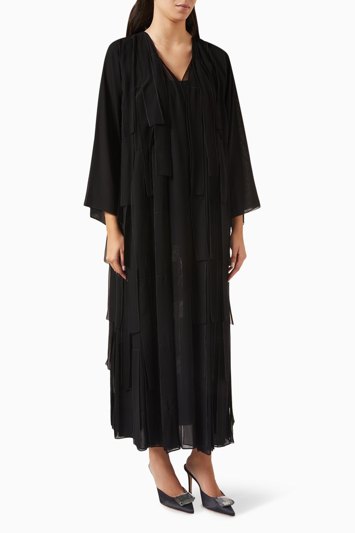 Panelled Abaya in Chiffon, Black