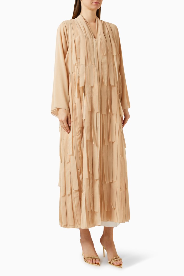 

Stylish Fringed Abaya in Chiffon, Neutral
