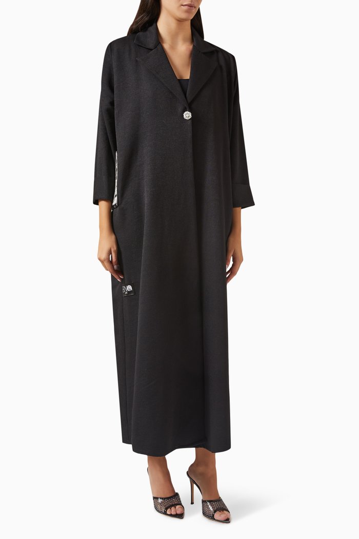 

Crystal-embellished Coat Abaya in Crepe, Black