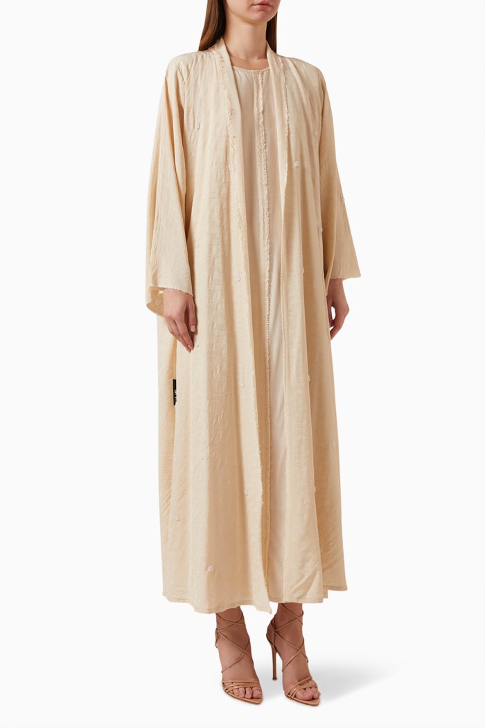 

Embellished Abaya Set in Crepe, Neutral
