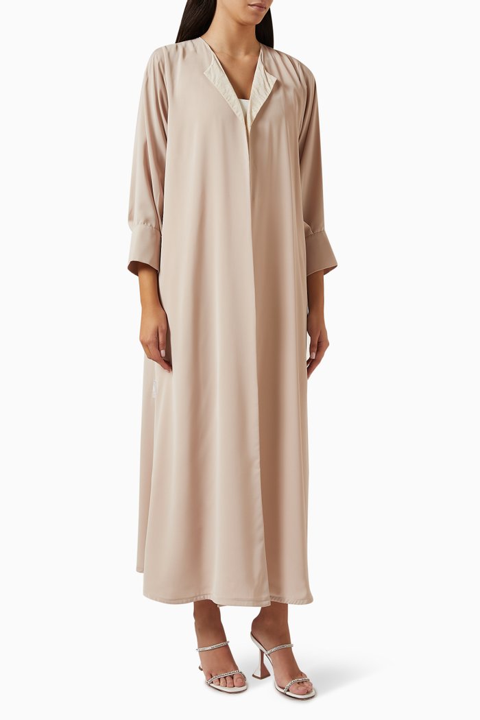 

Pearl Tassel-trimmed Abaya in Crepe, Neutral