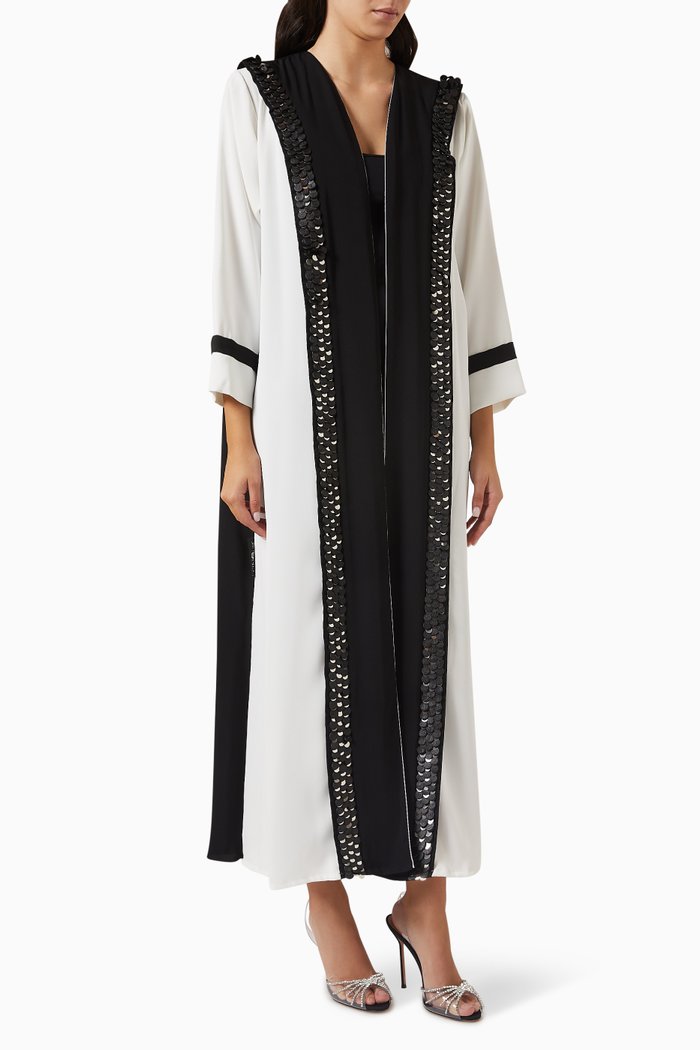 

Formal Lace Coat Abaya in Crepe, Black