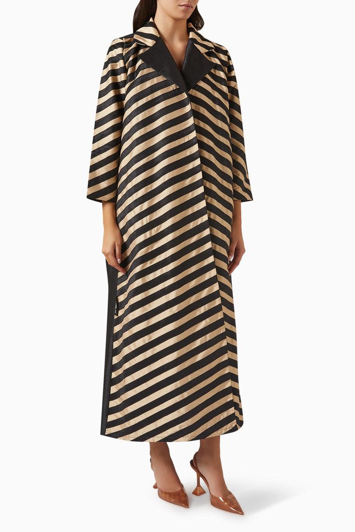 

Contrast-striped Abaya in Silk, Black