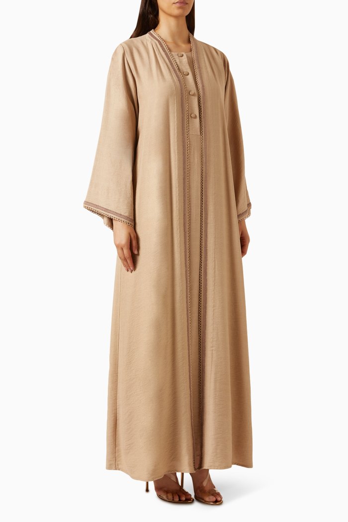 

3-piece Embroidered Abaya Set in Linen, Neutral