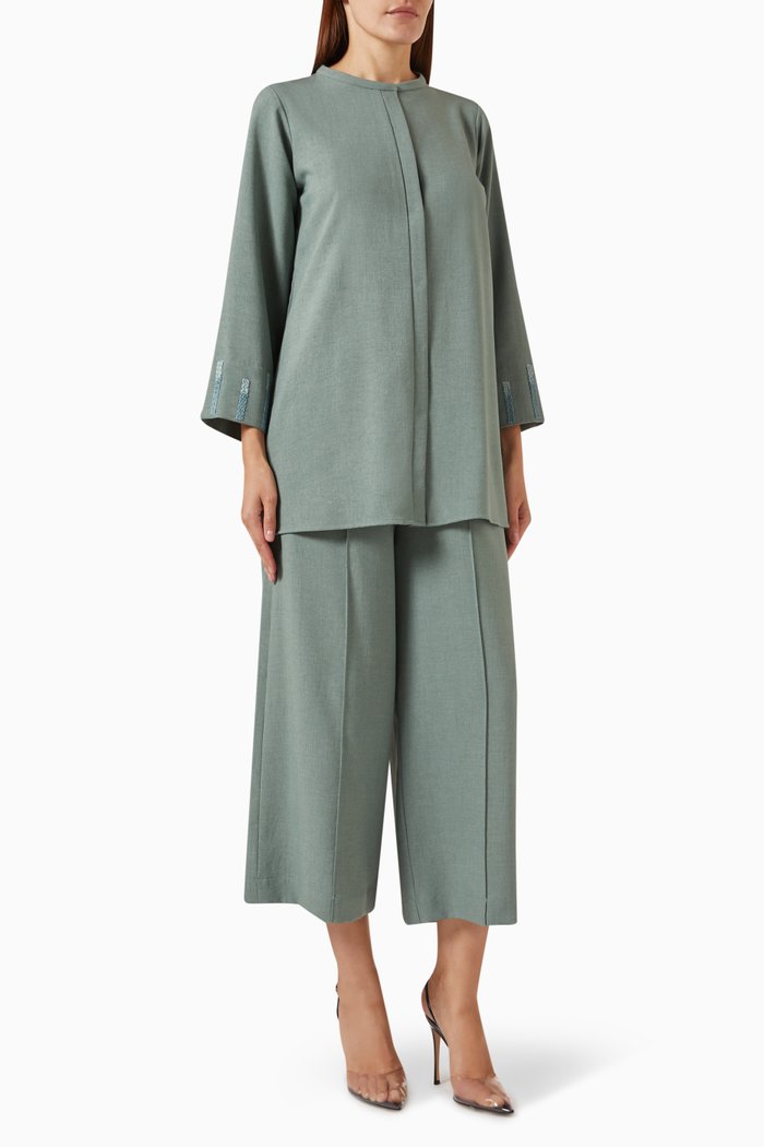 2-piece Top & Pants Set in Linen, Green