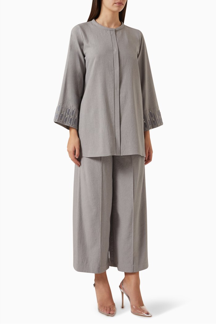 

2-piece Top & Pants Set in Cotton-linen, Grey