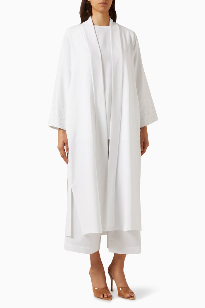 

4-piece Embroidered Abaya Set in Cotton Linen, White