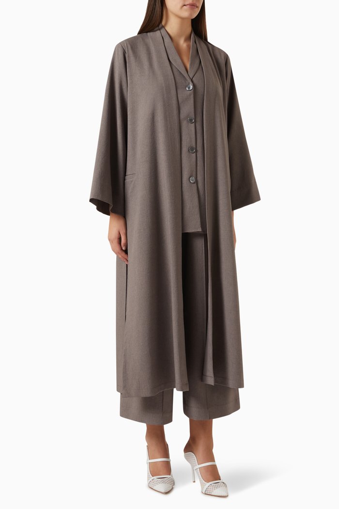 

4-piece Jacket Abaya Set in Linen, Grey