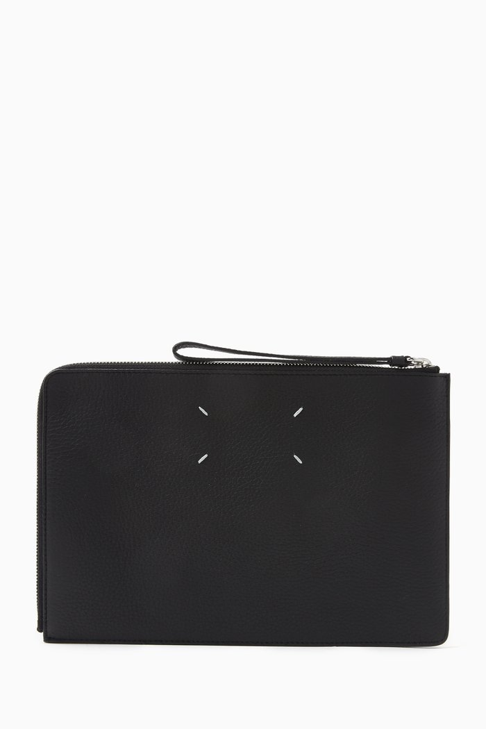 

Four Stitches Pouch in Deerskin Leather, Black