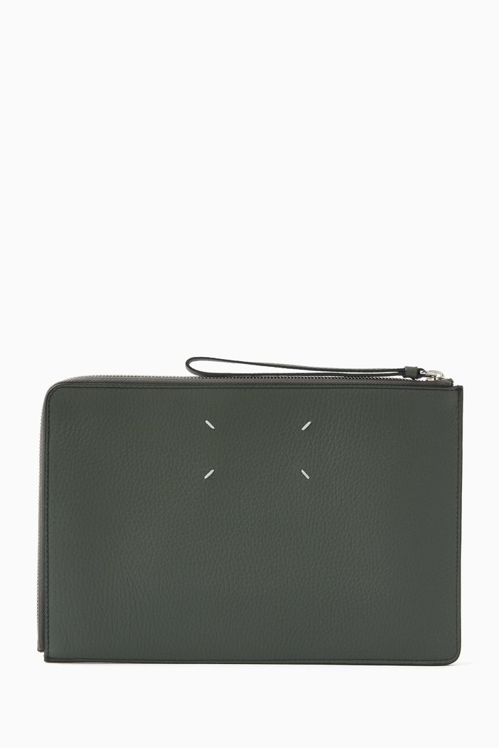 

Four Stitches Pouch in Deerskin Leather, Green