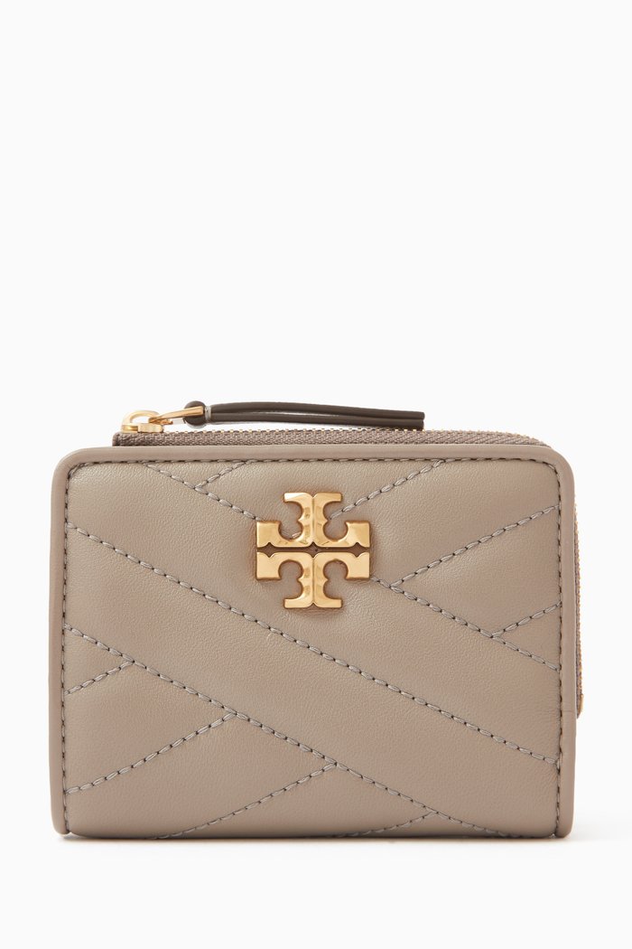 

Kira Chevron Bi-fold Wallet in Napa Leather, Grey
