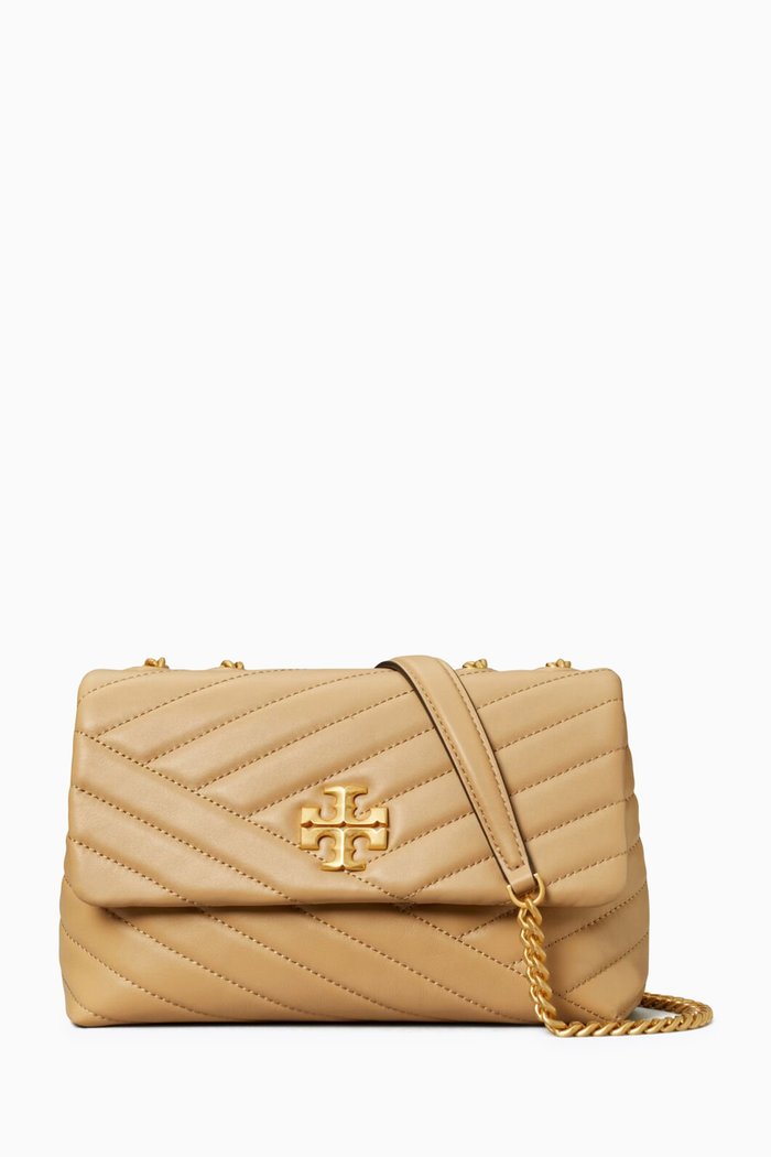 

Small Kira Chevron Shoulder Bag in Soft Leather, Neutral