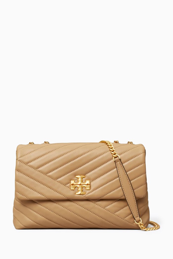 

Kira Chevron Convertible Shoulder Bag in Napa Leather, Neutral