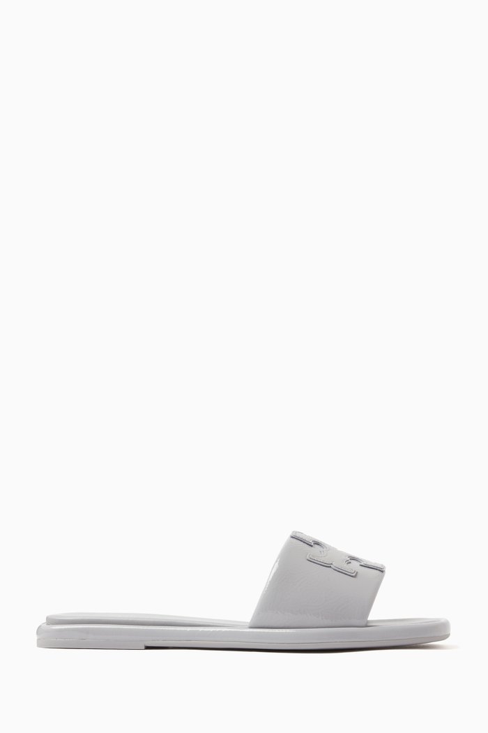 

Double T Sport Slides in Leather, Grey