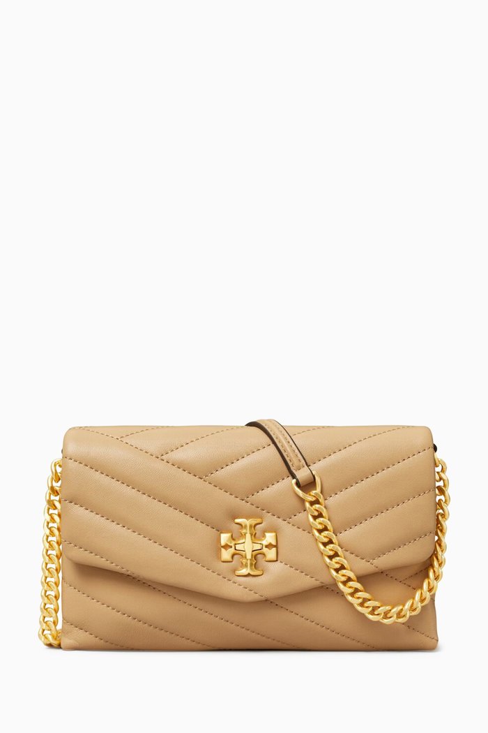 

Kira Chevron Chain Wallet in Soft Leather, Neutral