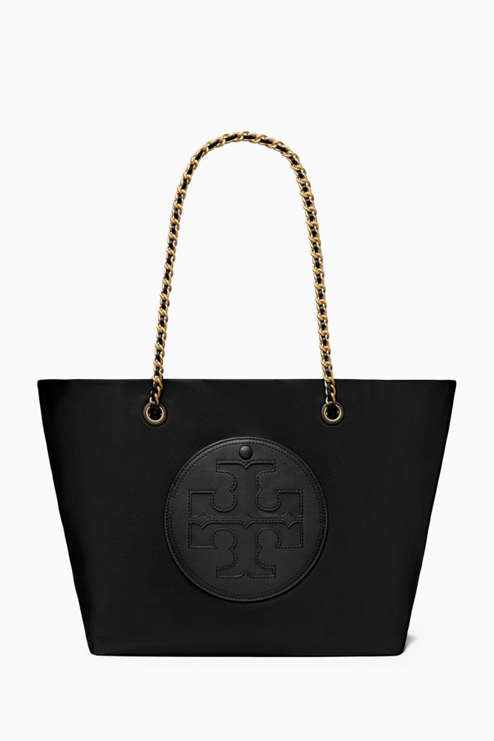 Ella Chain Tote Bag in Recycled Nylon, Black