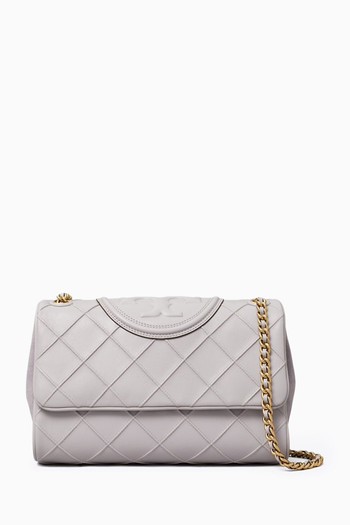 

Fleming Convertible Shoulder Bag in Soft Leather, Grey