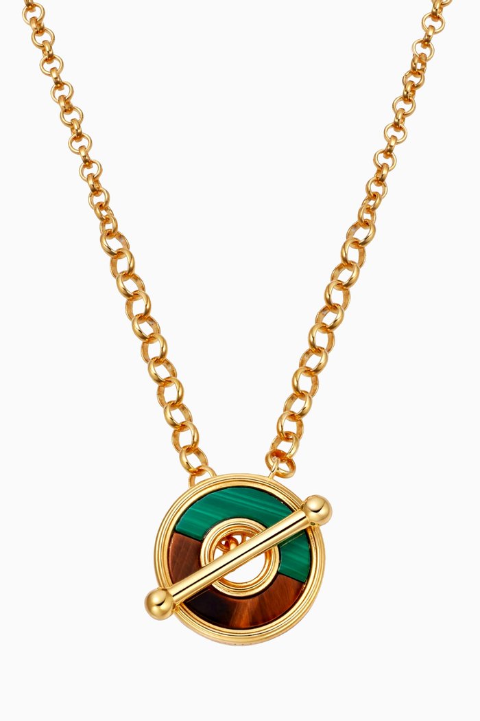 

Fuse Malachite & Tigers Eye T-Bar Necklace in 18kt Gold Vermeil