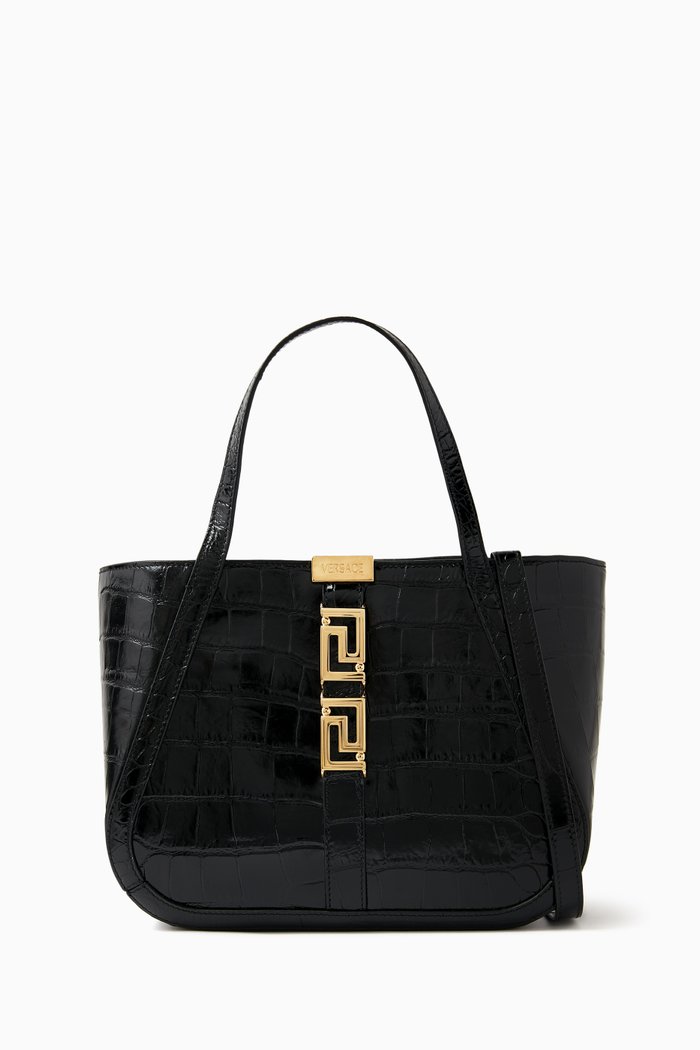 

Greca Tote Bag in Croc-embossed Leather, Multicolour