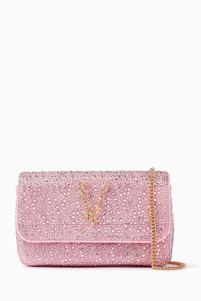 

Mini Crystal Virtus Bag in Rhinestone-embellished Leather, Pink