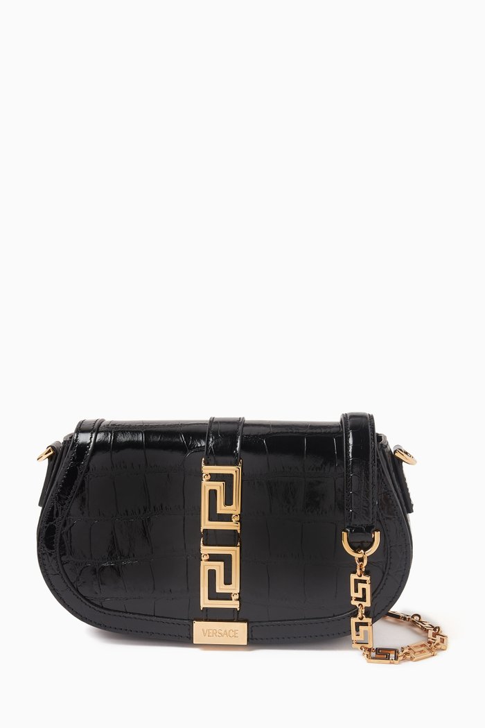 

Greca Goddess Shoulder Bag in Smooth Leather, Black