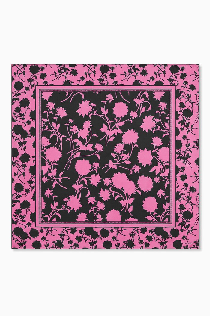 

Floral Silhouette-print Foulard in Silk, Multicolour