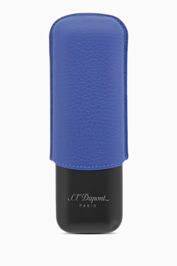 

Double Cigar Case in Grained Leather & Metal, Blue