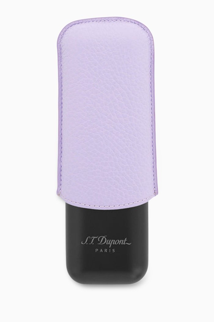 

Double Cigar Case in Grained Leather & Metal, Purple