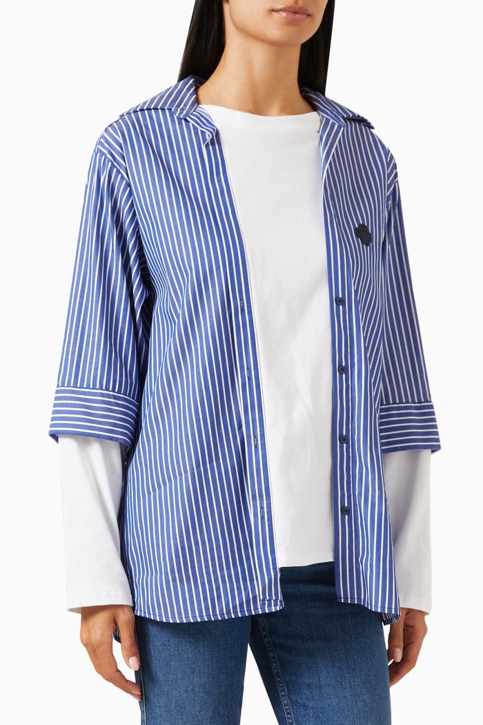 

Liago Double-layered Striped Shirt in Organic Cotton, Blue