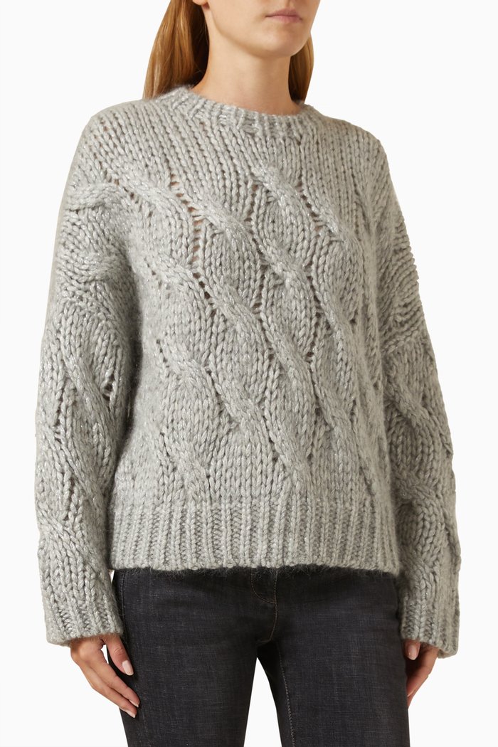 

Cable-knit Sweater in Mohair-blend, Grey