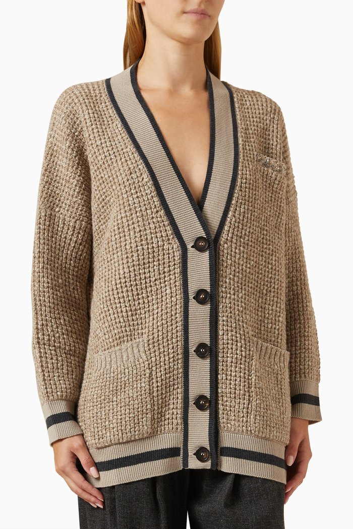 Oversized Cardigan in Wool-cashmere, Neutral