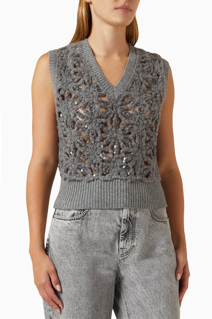

Embellished Textured Sweater Vest in Knit, Grey