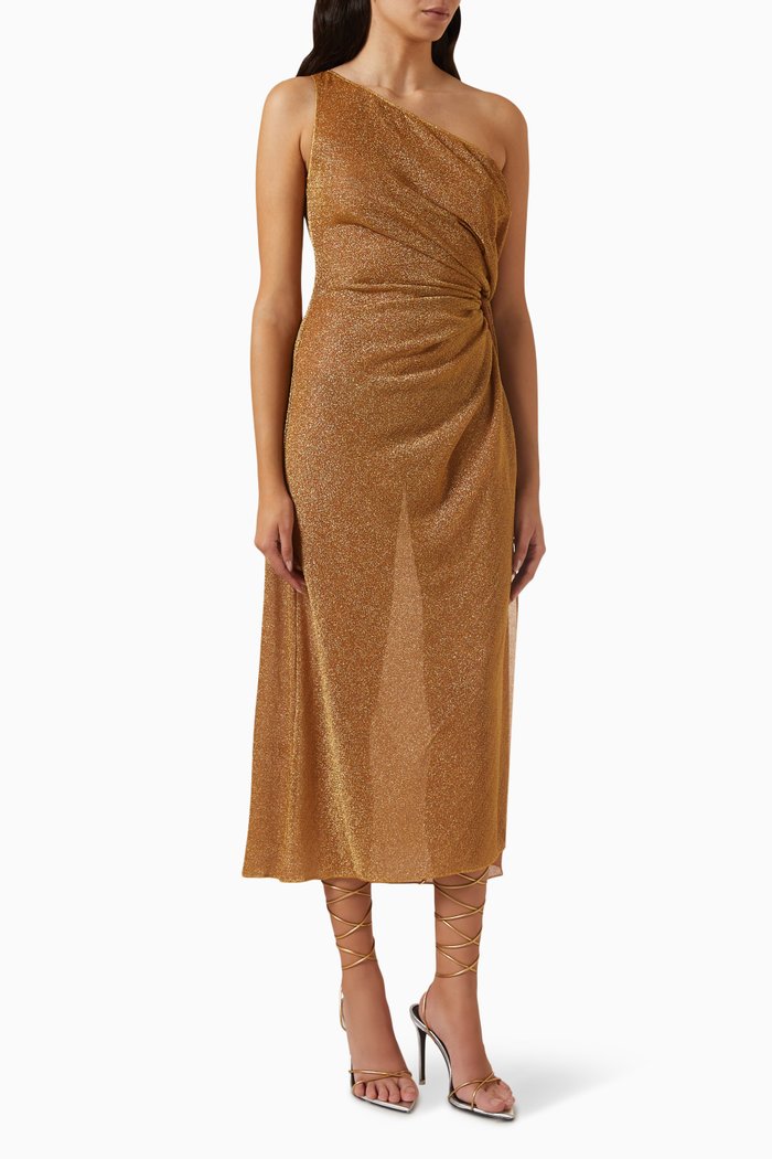 

Lumière Sheer One-shoulder Dress, Brown