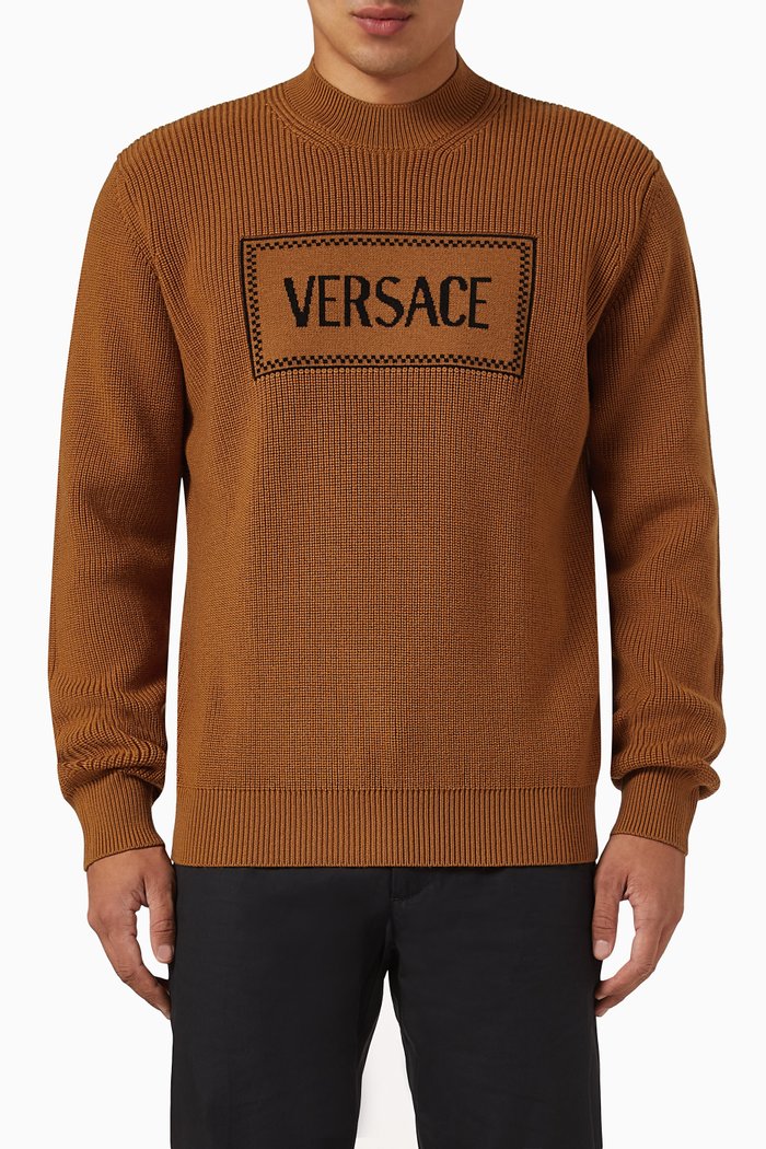 

90S Vintage Logo Sweater in Wool Knit, Multicolour