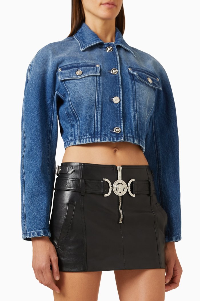 

Rounded Crop Jacket in Denim, Blue