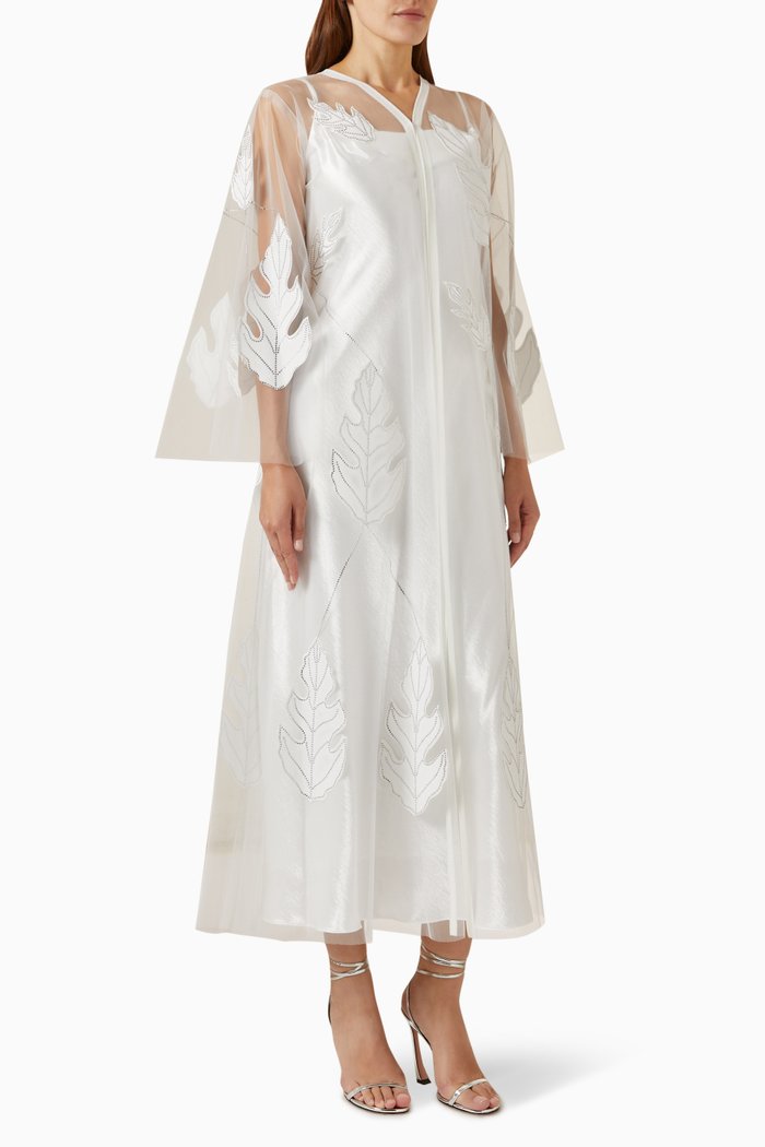 

Rhinestone-embellished Abaya in Tulle, White