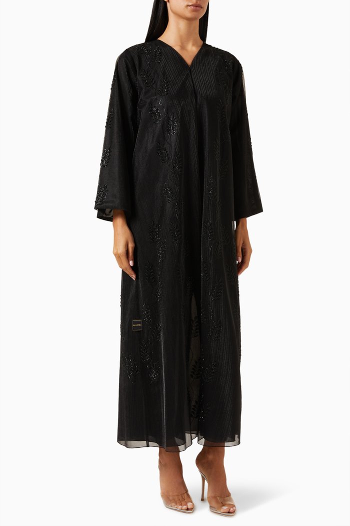 

Bead-embellished Abaya in Organza, Black