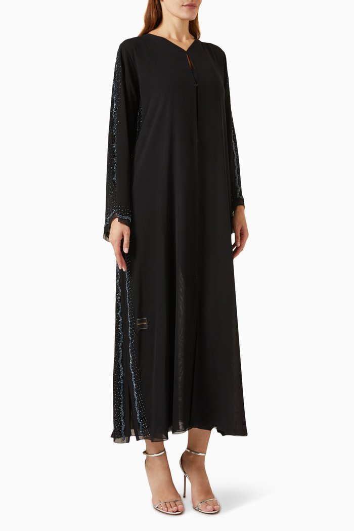 

Rhinestone-embellished Abaya in Chiffon, Black